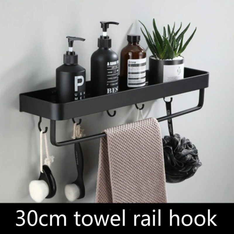 Bathroom Shelf No Drill Organizer Shower Storage Rack Black Corner Shelves Wall Mounted Aluminum Toilet Shampoo Holder